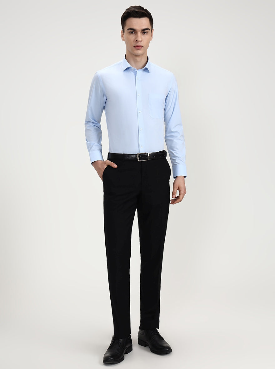 Sky Blue Checked Slim Fit Formal Shirt | Greenfibre
