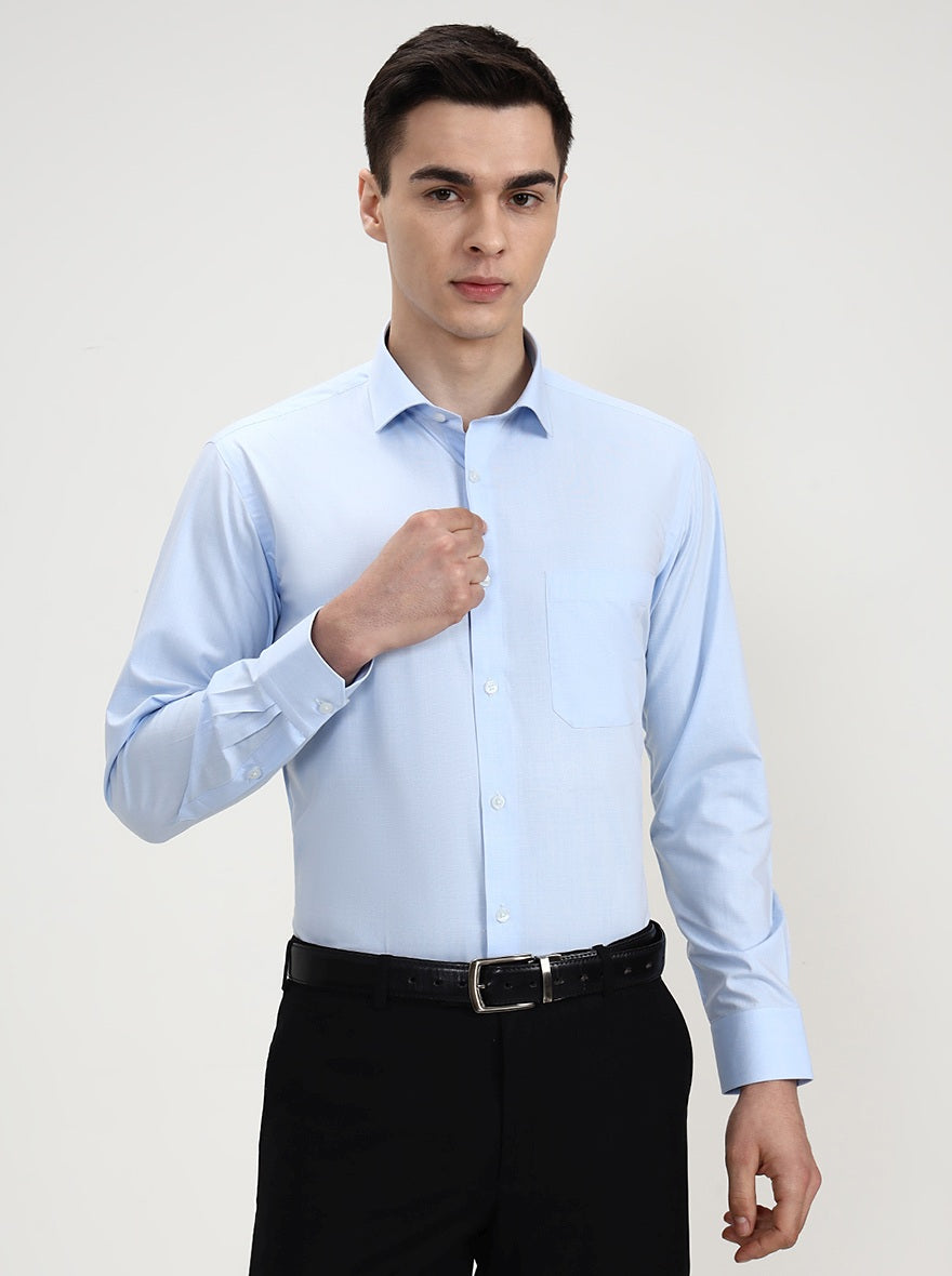 Sky Blue Checked Slim Fit Formal Shirt | Greenfibre