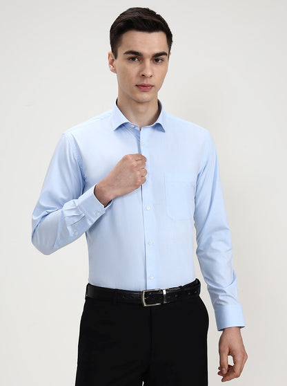 Sky Blue Checked Slim Fit Formal Shirt | Greenfibre