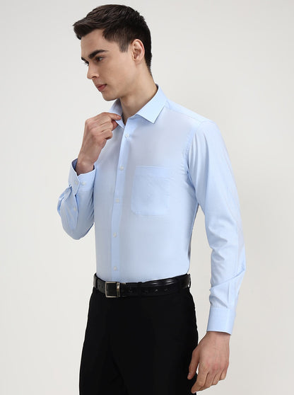 Sky Blue Checked Slim Fit Formal Shirt | Greenfibre
