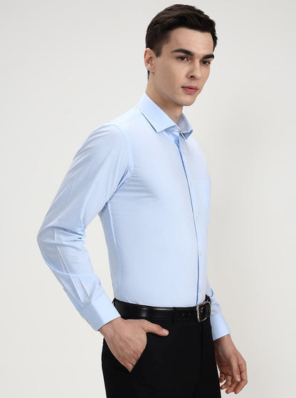 Sky Blue Checked Slim Fit Formal Shirt | Greenfibre