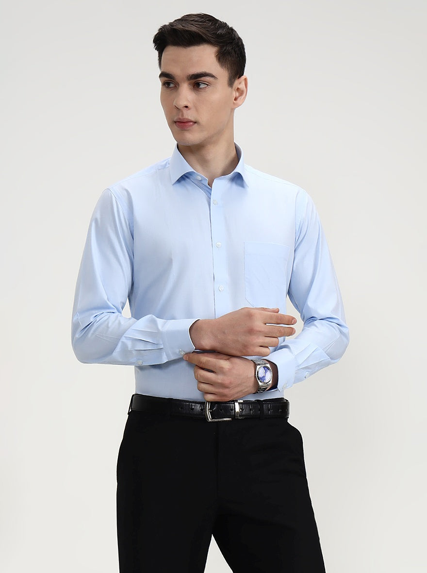 Sky Blue Checked Slim Fit Formal Shirt | Greenfibre