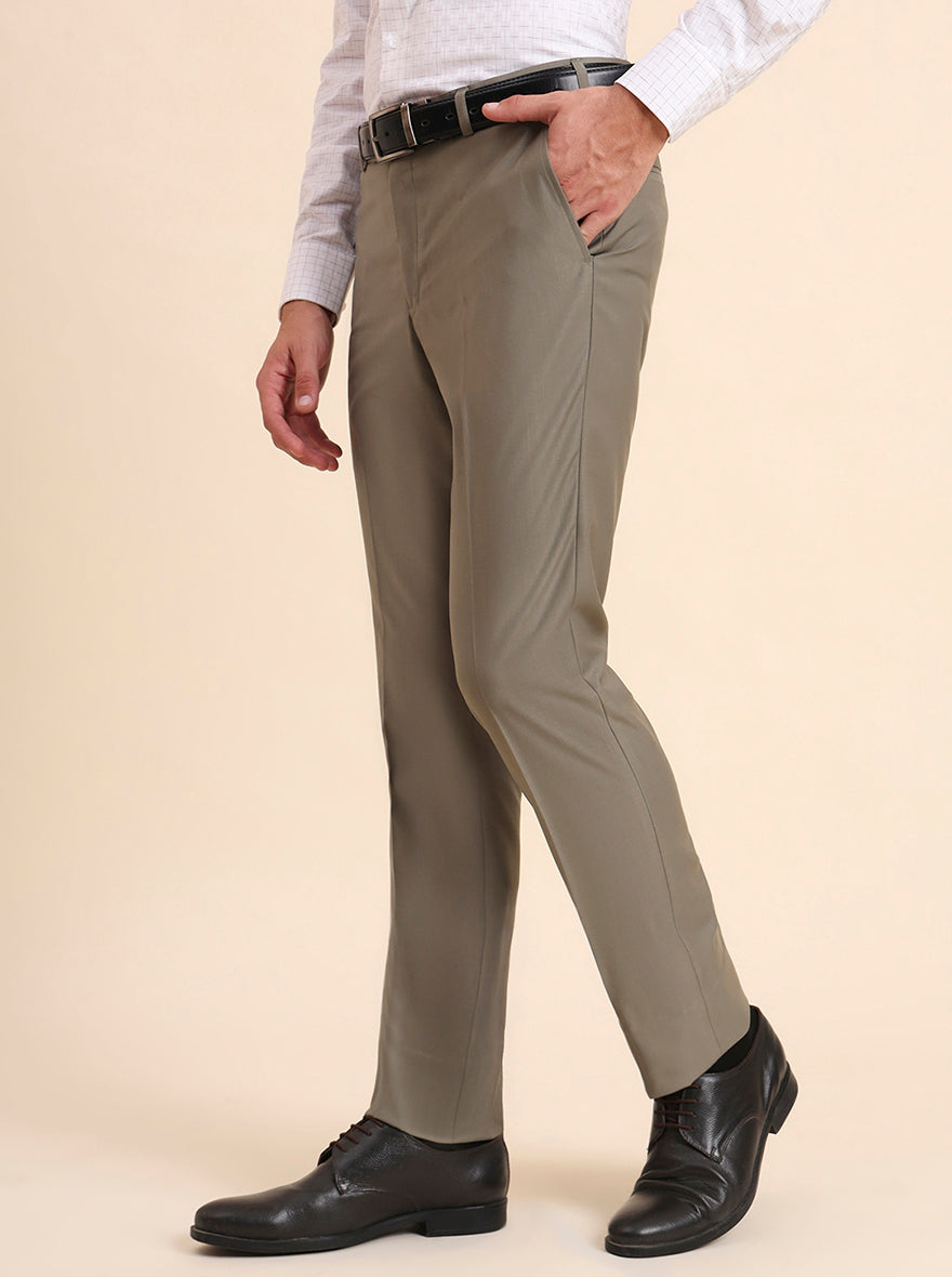 Pista Grey Solid Slim Fit Formal Trouser | Metal