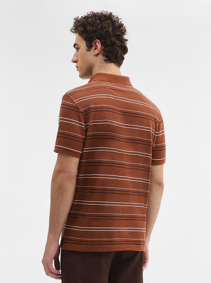 Brick Red Striped Slim Fit Polo T-Shirt | JadeBlue
