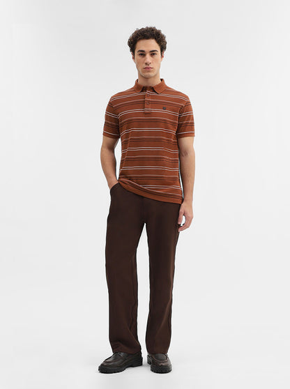Brick Red Striped Slim Fit Polo T-Shirt | JadeBlue