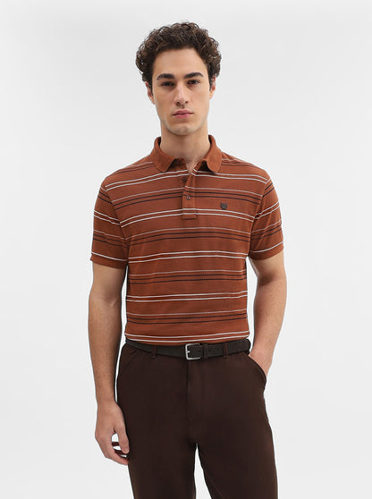 Brick Red Striped Slim Fit Polo T-Shirt | JadeBlue