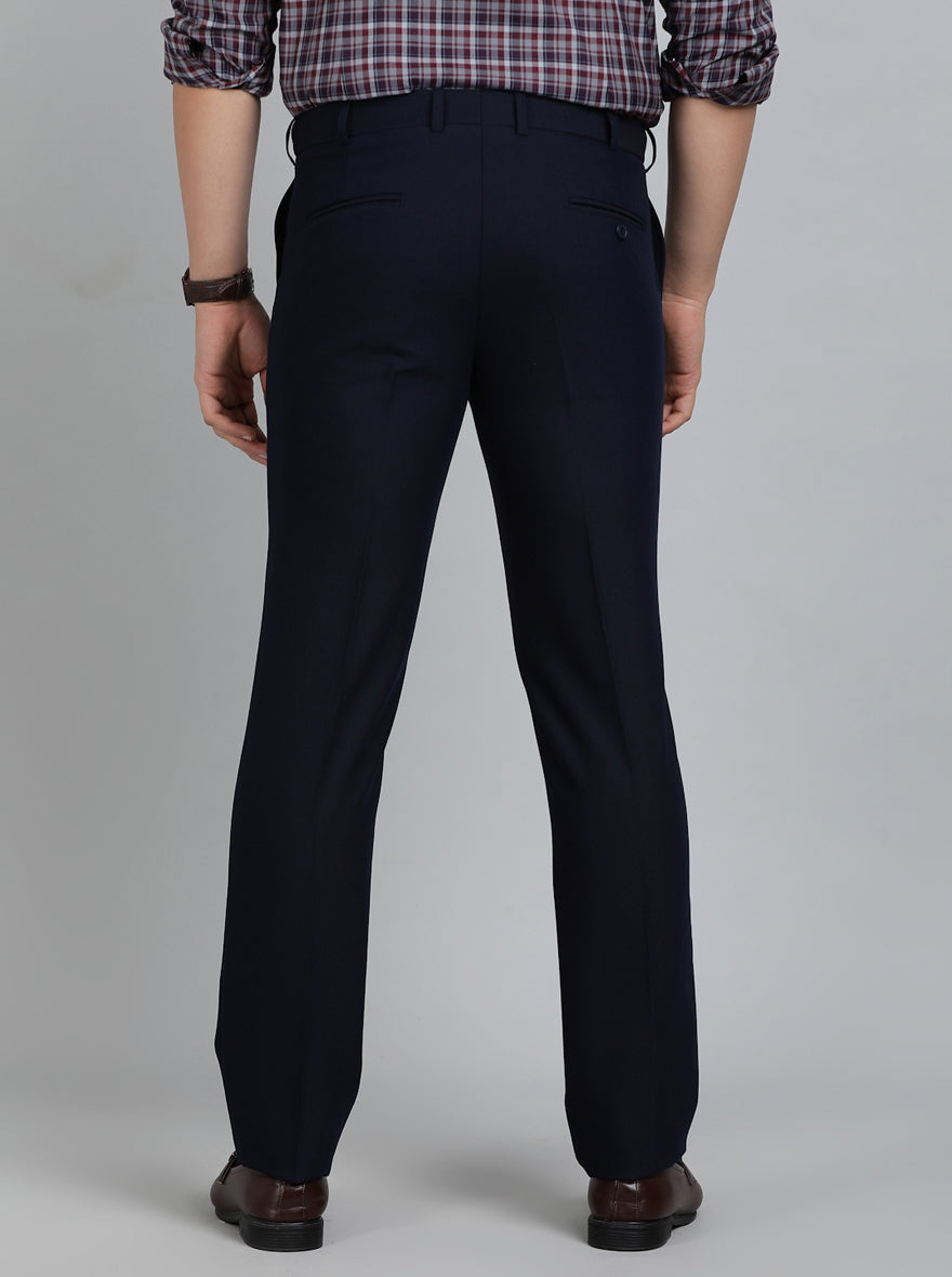 Navy Blue Solid Slim Fit Formal Trouser | Metal