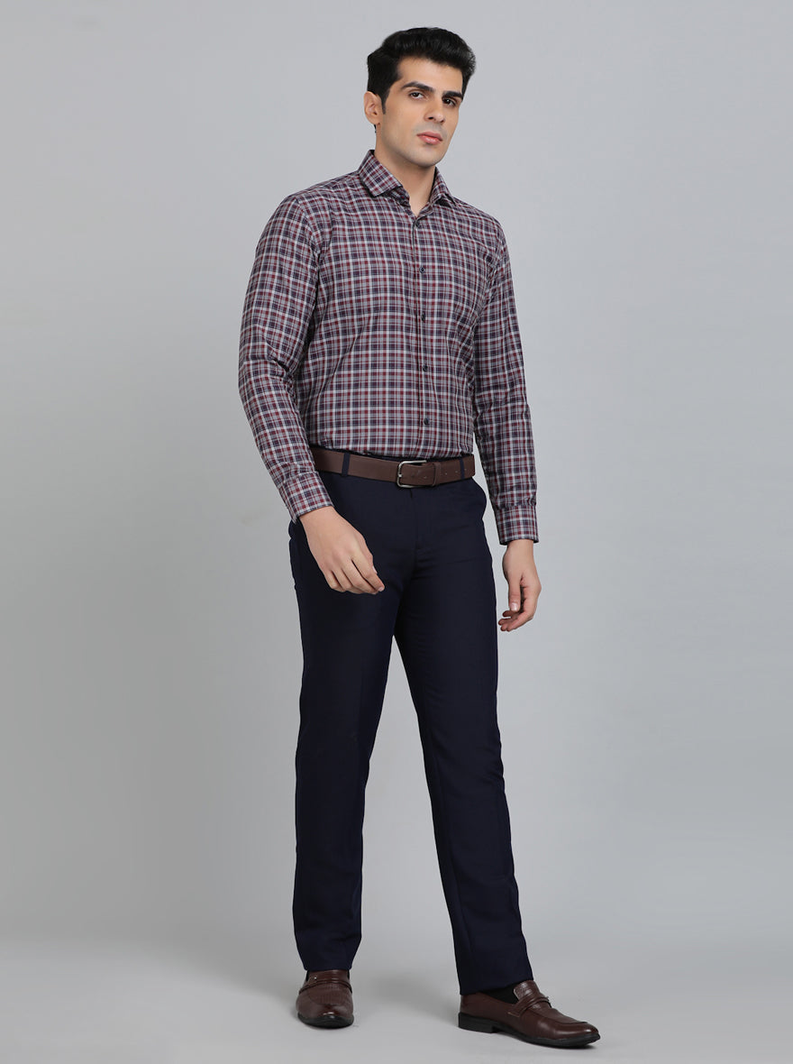 Navy Blue Solid Slim Fit Formal Trouser | Metal
