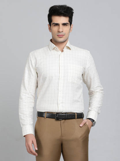 Light Yellow Checked Slim Fit Formal Shirt | Greenfibre