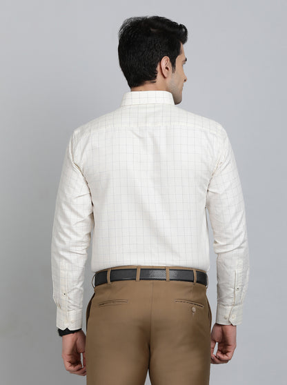 Light Yellow Checked Slim Fit Formal Shirt | Greenfibre