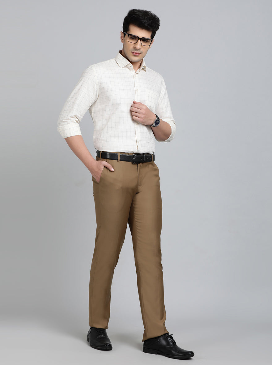 Light Yellow Checked Slim Fit Formal Shirt | Greenfibre