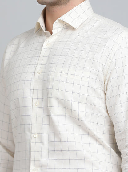 Light Yellow Checked Slim Fit Formal Shirt | Greenfibre