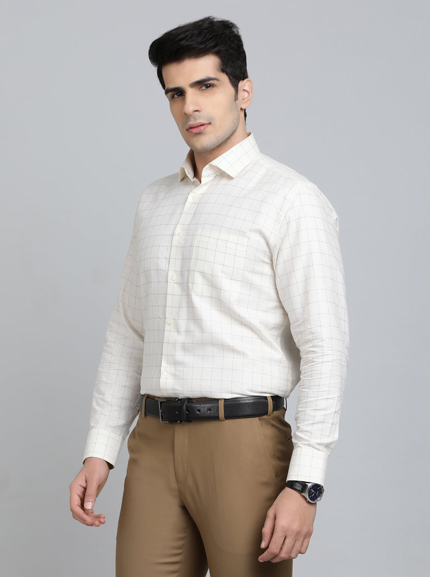 Light Yellow Checked Slim Fit Formal Shirt | Greenfibre