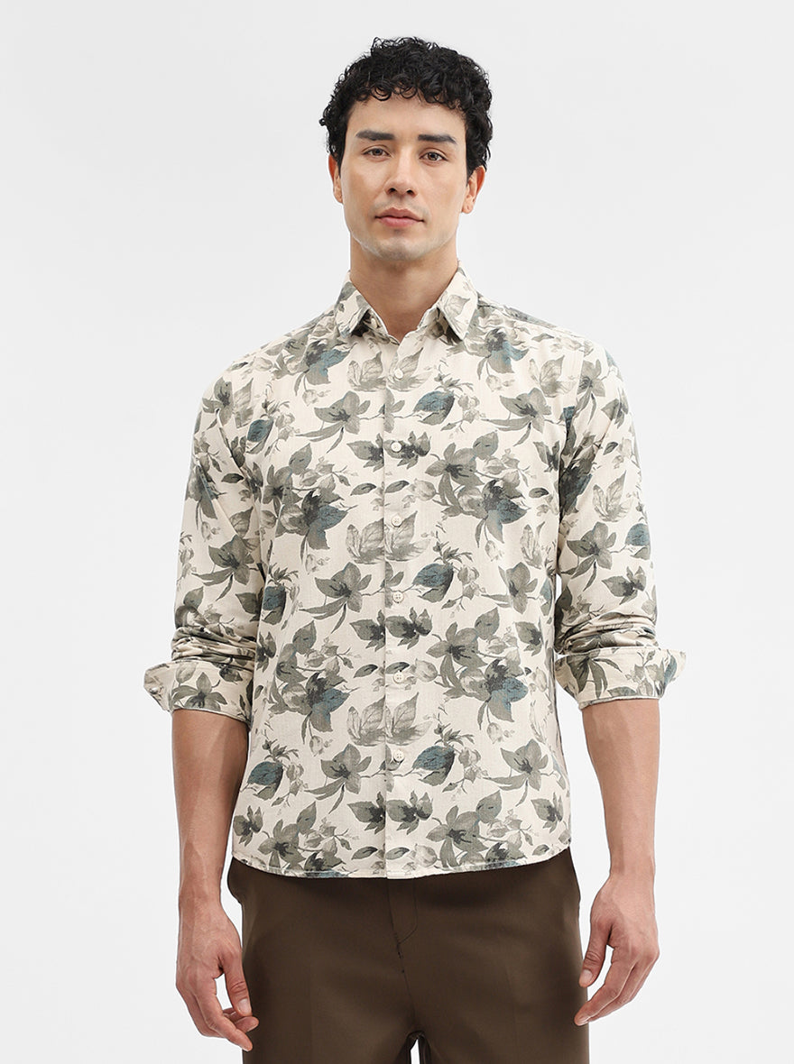 Green & Beige Printed Slim Fit Casual Shirt | JadeBlue