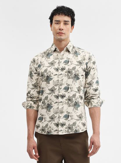 Green & Beige Printed Slim Fit Casual Shirt | JadeBlue