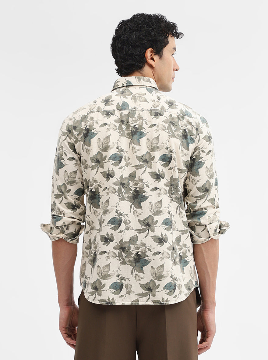 Green & Beige Printed Slim Fit Casual Shirt | JadeBlue