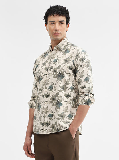 Green & Beige Printed Slim Fit Casual Shirt | JadeBlue