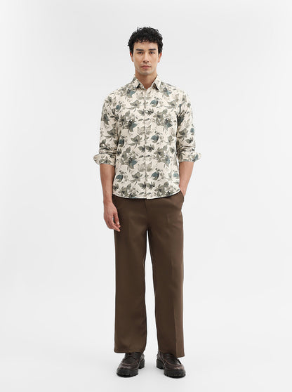 Green & Beige Printed Slim Fit Casual Shirt | JadeBlue