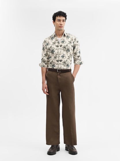 Green & Beige Printed Slim Fit Casual Shirt | JadeBlue