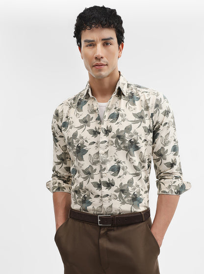 Green & Beige Printed Slim Fit Casual Shirt | JadeBlue