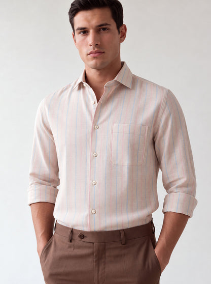 Natural & Blue Striped Slim Fit Formal Shirt | JadeBlue