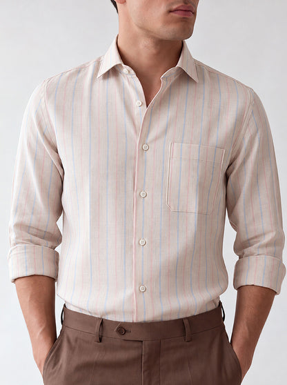 Natural & Blue Striped Slim Fit Formal Shirt | JadeBlue
