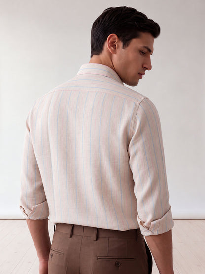 Natural & Blue Striped Slim Fit Formal Shirt | JadeBlue
