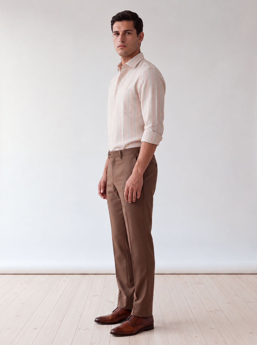 Natural & Blue Striped Slim Fit Formal Shirt | JadeBlue