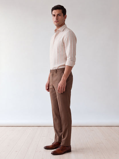Natural & Blue Striped Slim Fit Formal Shirt | JadeBlue
