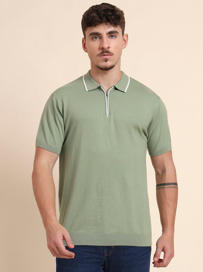 Green Solid Slim Fit Polo T-Shirt | JadeBlue