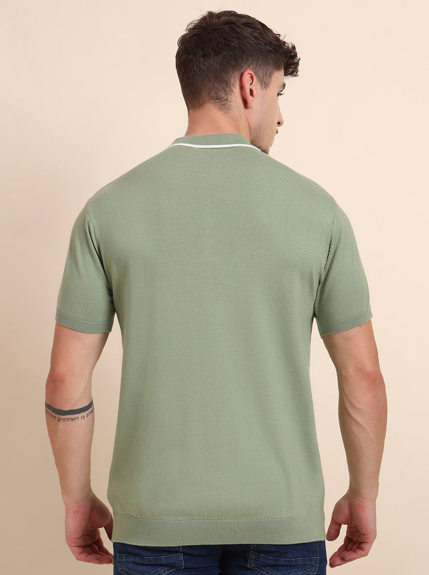 Green Solid Slim Fit Polo T-Shirt | JadeBlue