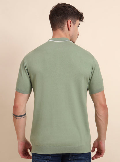 Green Solid Slim Fit Polo T-Shirt | JadeBlue