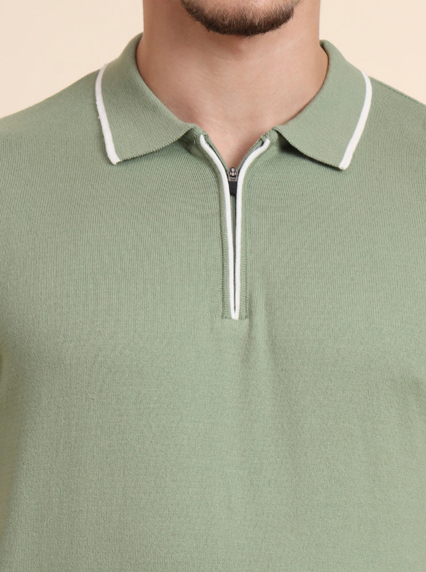 Green Solid Slim Fit Polo T-Shirt | JadeBlue