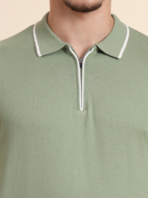 Green Solid Slim Fit Polo T-Shirt | JadeBlue