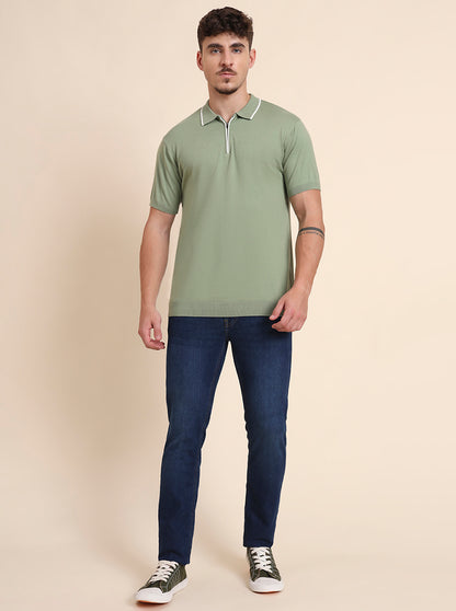 Green Solid Slim Fit Polo T-Shirt | JadeBlue
