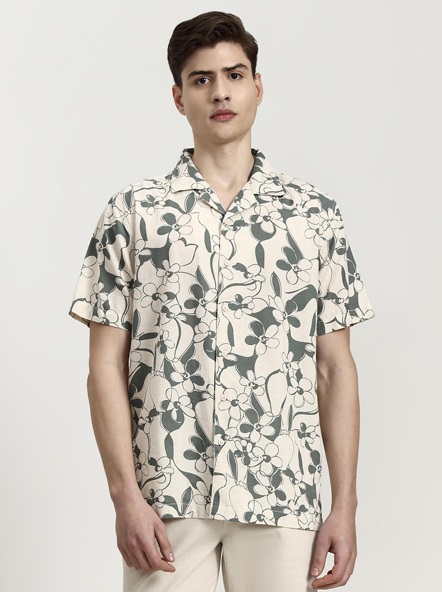 Green Printed Slim Fit Casual Shirt | JadeBlue