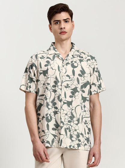Green Printed Slim Fit Casual Shirt | JadeBlue