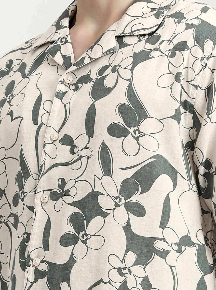 Green Printed Slim Fit Casual Shirt | JadeBlue