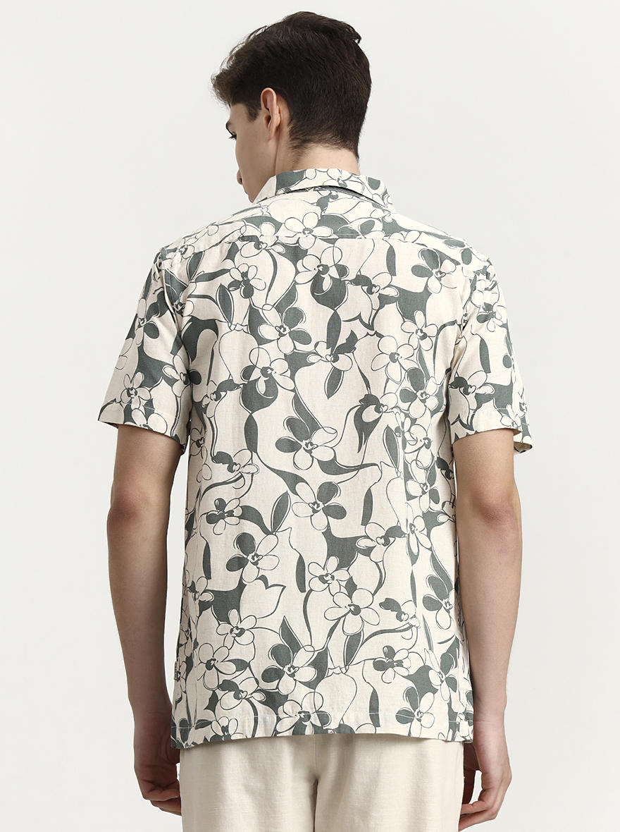 Green Printed Slim Fit Casual Shirt | JadeBlue