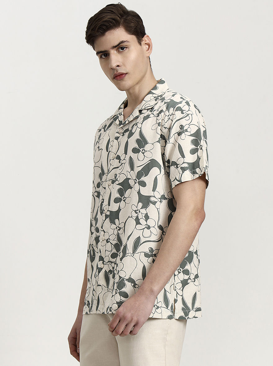Green Printed Slim Fit Casual Shirt | JadeBlue