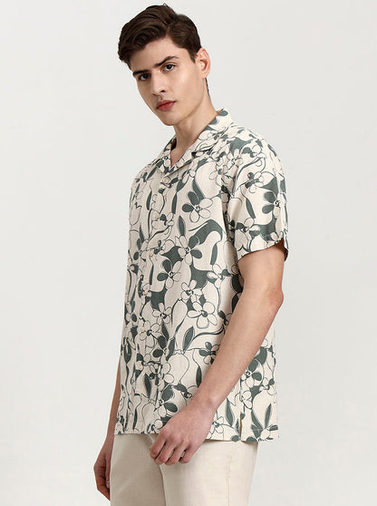 Green Printed Slim Fit Casual Shirt | JadeBlue