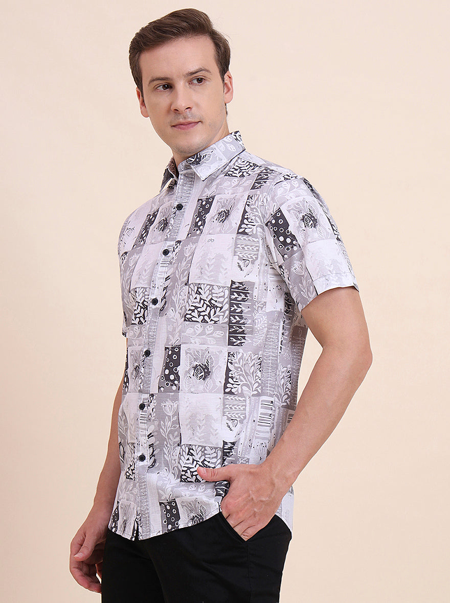 Grey Printed Slim Fit Casual Shirt | JadeBlue