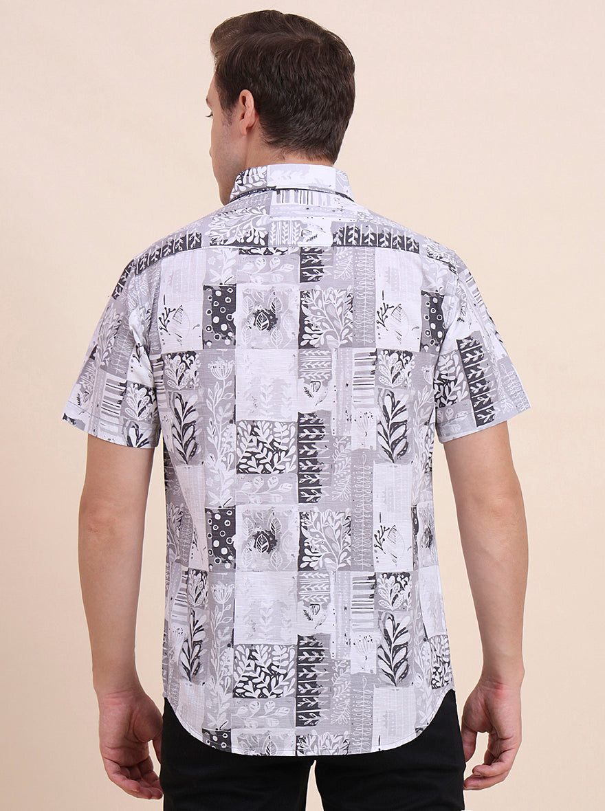 Grey Printed Slim Fit Casual Shirt | JadeBlue