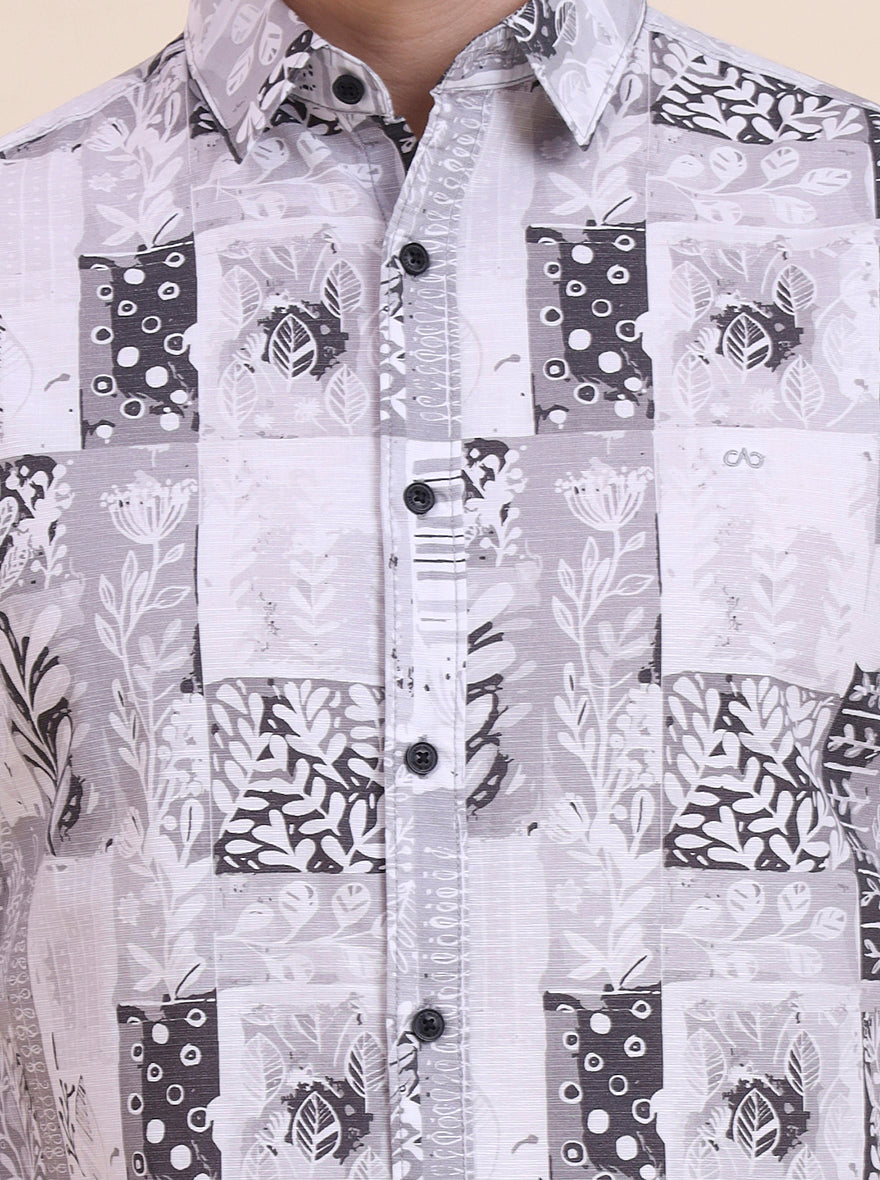 Grey Printed Slim Fit Casual Shirt | JadeBlue