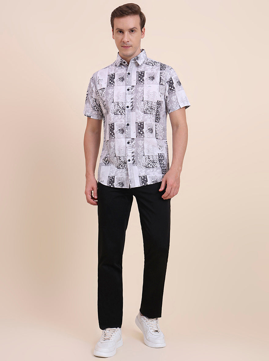 Grey Printed Slim Fit Casual Shirt | JadeBlue