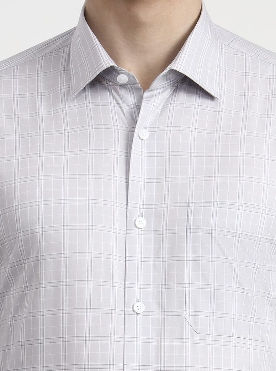 Light Grey Checked Regular Fit Formal Shirt | JadeBlue