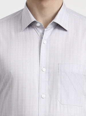 Light Grey Checked Regular Fit Formal Shirt | JadeBlue