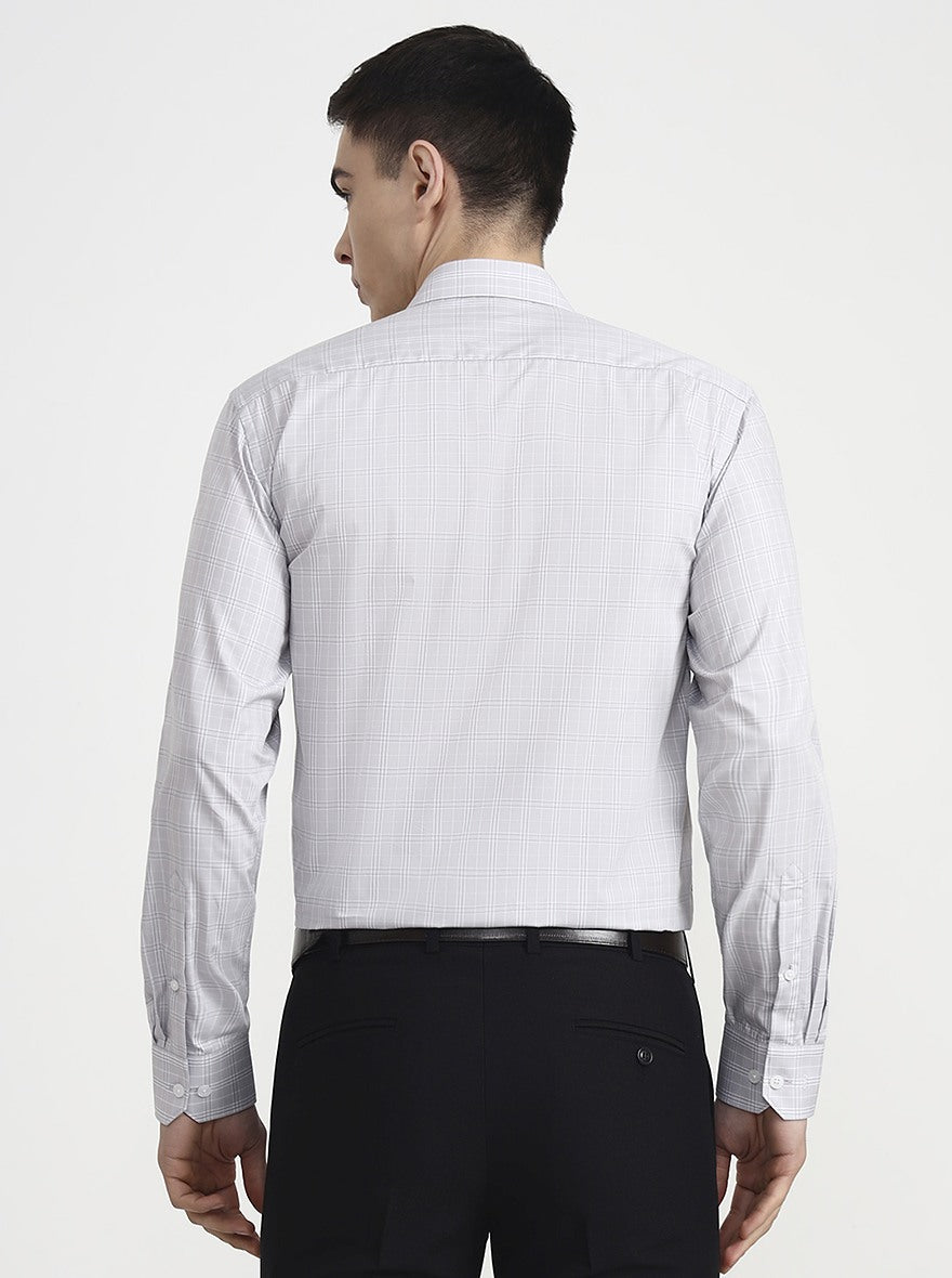 Light Grey Checked Regular Fit Formal Shirt | JadeBlue