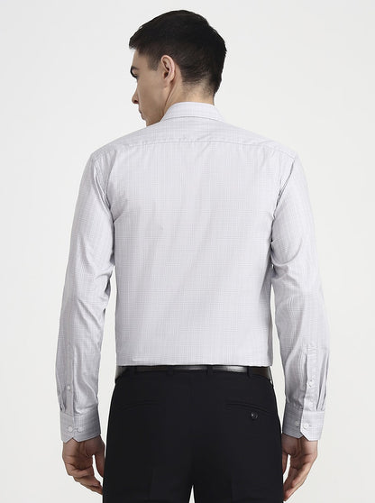 Light Grey Checked Regular Fit Formal Shirt | JadeBlue
