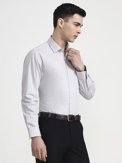 Light Grey Checked Regular Fit Formal Shirt | JadeBlue